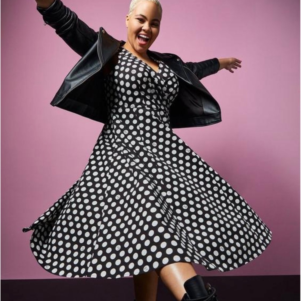 Betsey Johnson Torrid Black & White Polka Dot Poplin Fit & Flare Dress